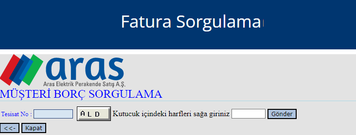 Aras Elektrik Fatura Sorgulama Ekranı 2022